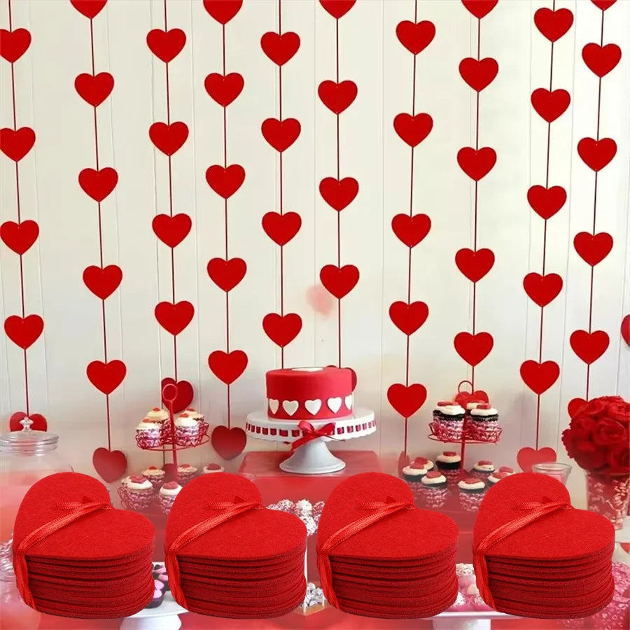 3M Red Heart Garland – Valentine’s Day Hanging Decoration (1–8 Pack)