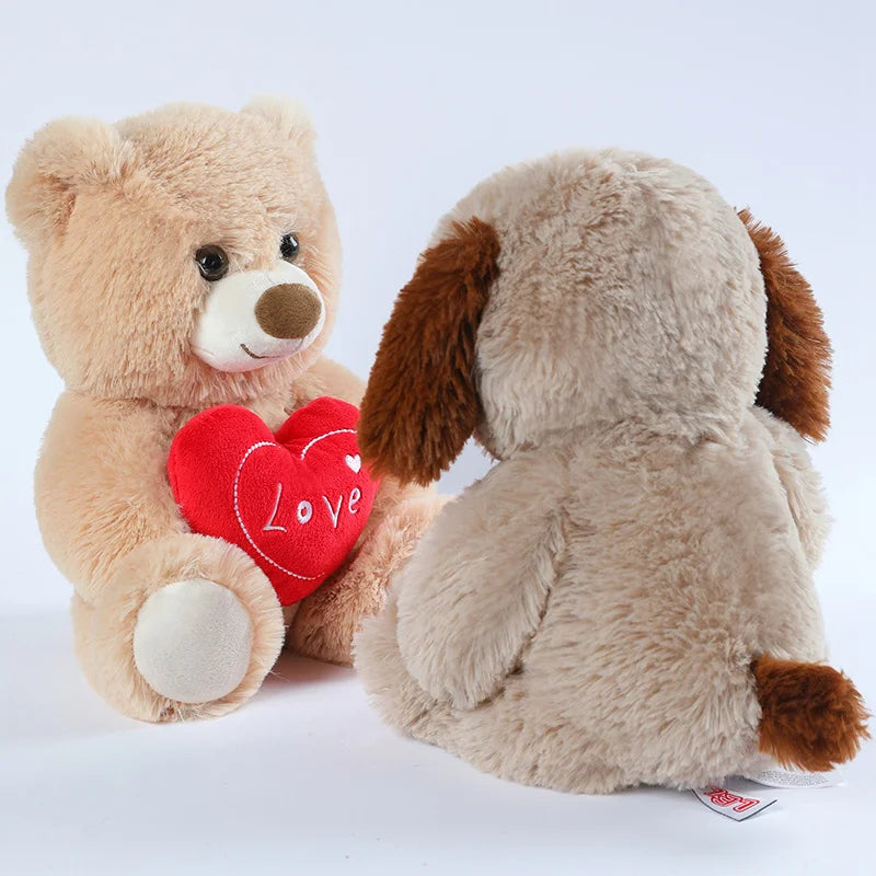 25CM Cute Heart Bear & Dog Plush Toy – Love Stuffed Animal Gift