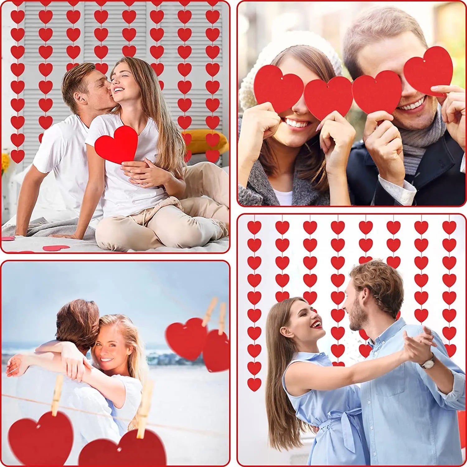 3M Red Heart Garland – Valentine’s Day Hanging Decoration (1–8 Pack)